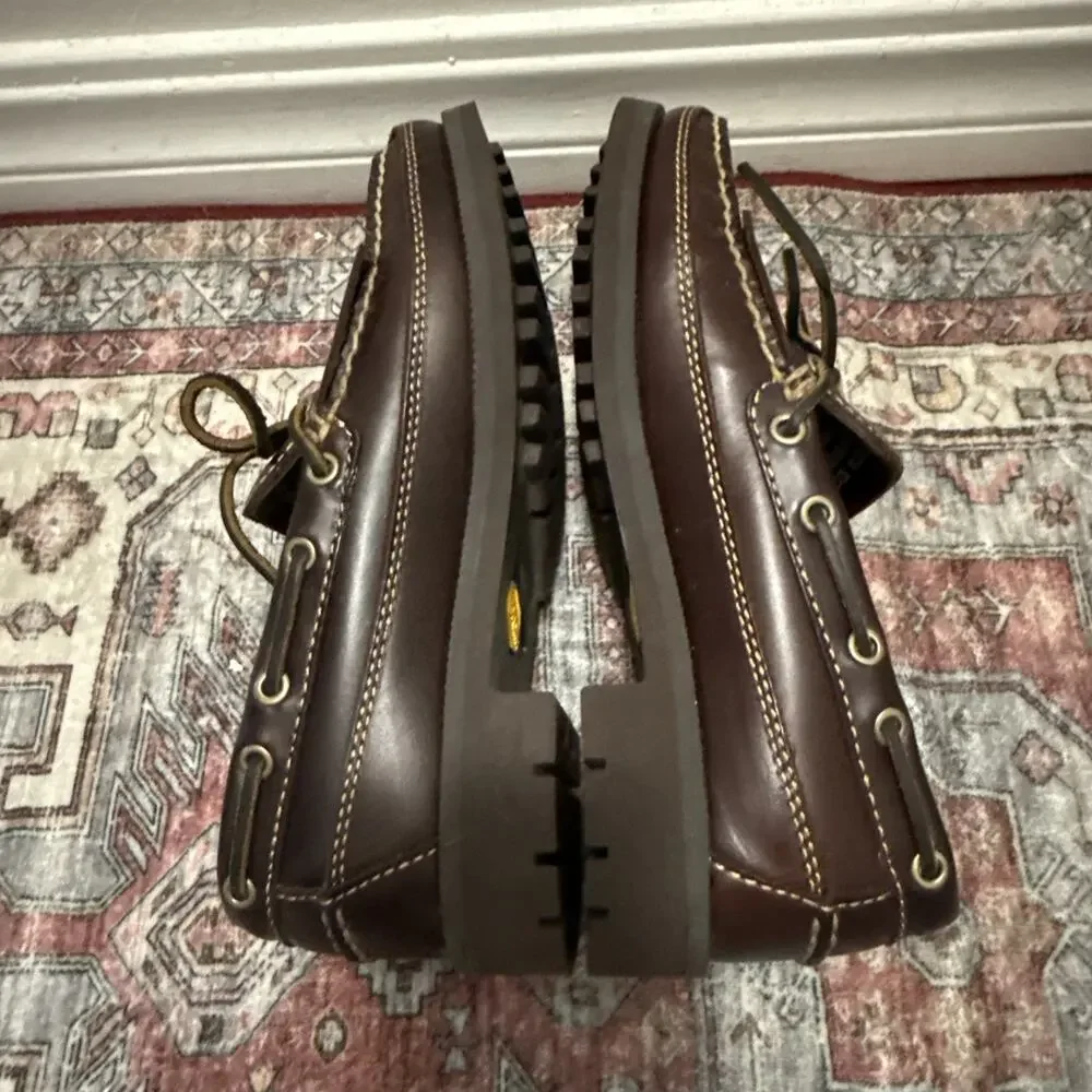 CABELA'S Brown Leather 1-Eye Vibram Sole Boat Shoes Men's‎ Sz. 7.5 D NEW